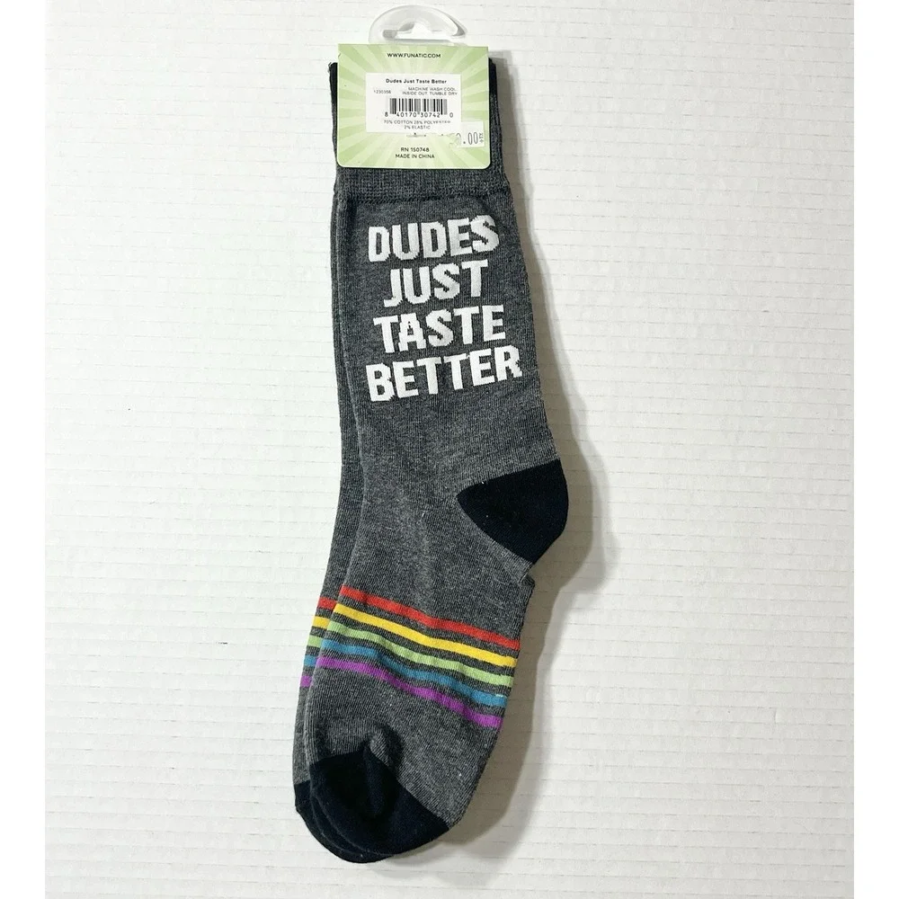 NWT Funatic Socks Unisex OS Gray Dudes Taste Better Gay Pride LGBTQ RAINBOW‎